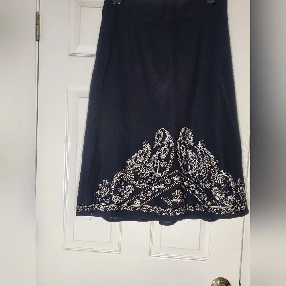 Richard Malcolm 10 Black LINEN Blend Beaded Embroidered Lined Midi Women's Skirt